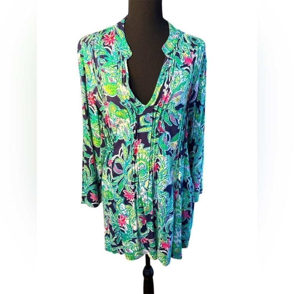 Lily Pulitzer Green and Pink Sarasota Women’s Blouse Size Large